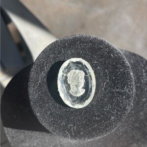 Vintage Clear Glass or Crystal Intaglio Cameo Brooch